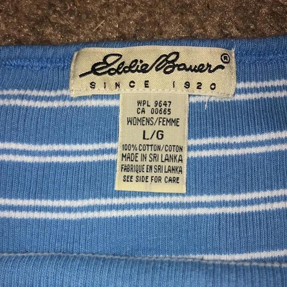 Vintage Eddie Bauer Ribbed Tank Top Baby Blue White Stripes - Picture 2 of 2